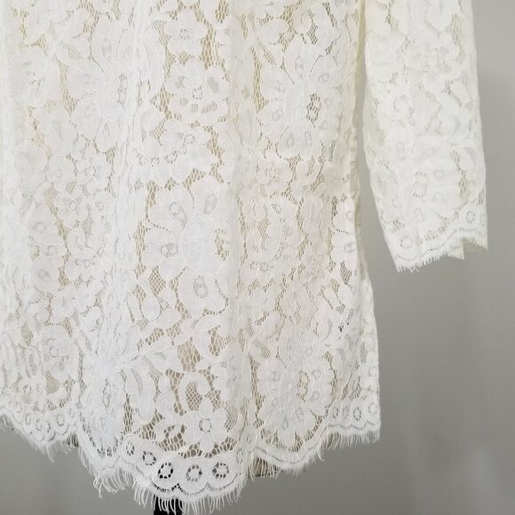 Limited Sheer Lace Blouse Chantilly Womens Top Scalloped Sz XS Floral Ivory NWT - Picture 5 of 8